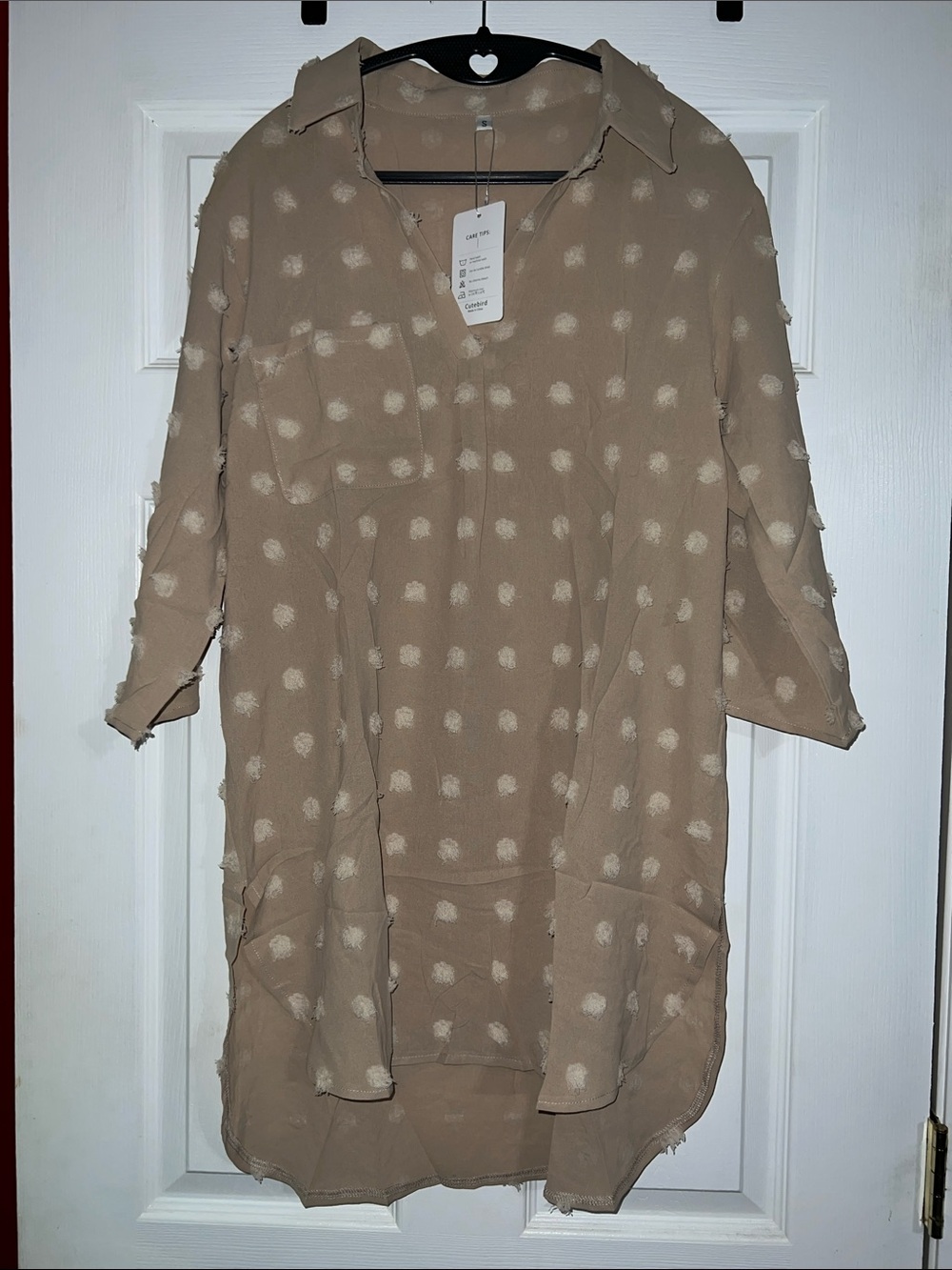 Light Brown Polka Dot Tunic Top - Cutebird